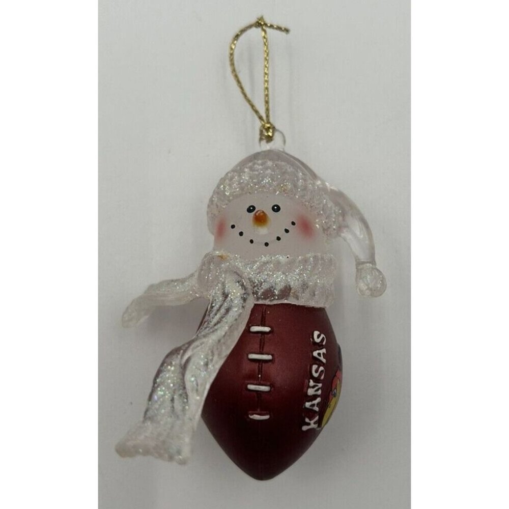 3" KU Kansas Jayhawks Football Christmas Ornament Snowman Big 12